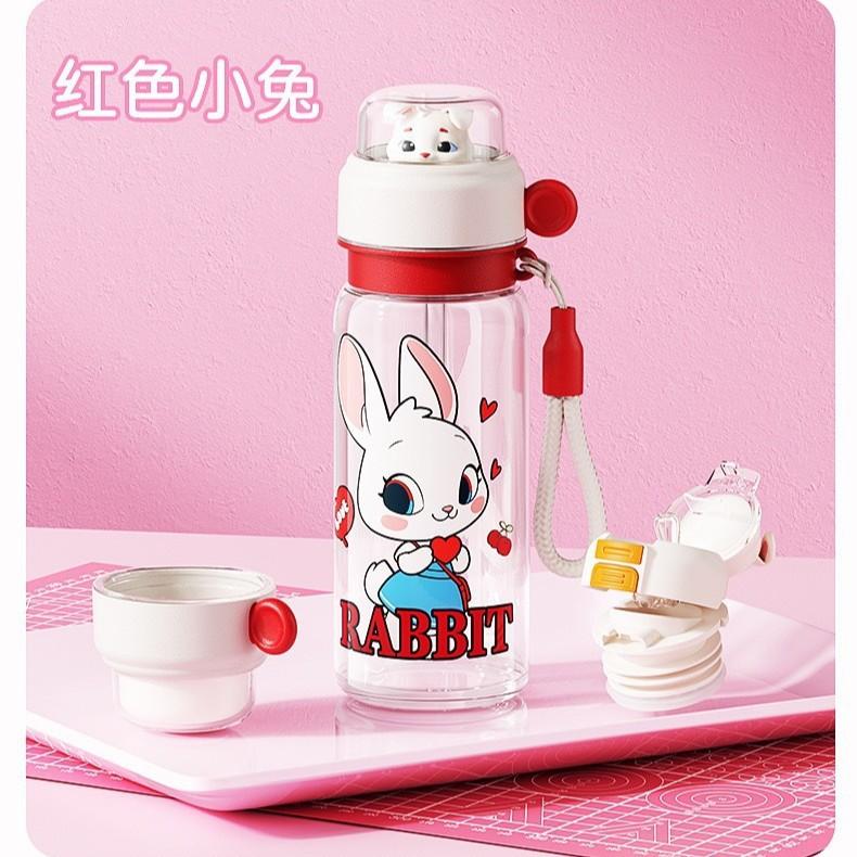 Water Bottle Children's Large-capacity Water Cup Carrying Pot Girls High-value Summer Plastic Cup Straw Cup Portable Kettle Transparent