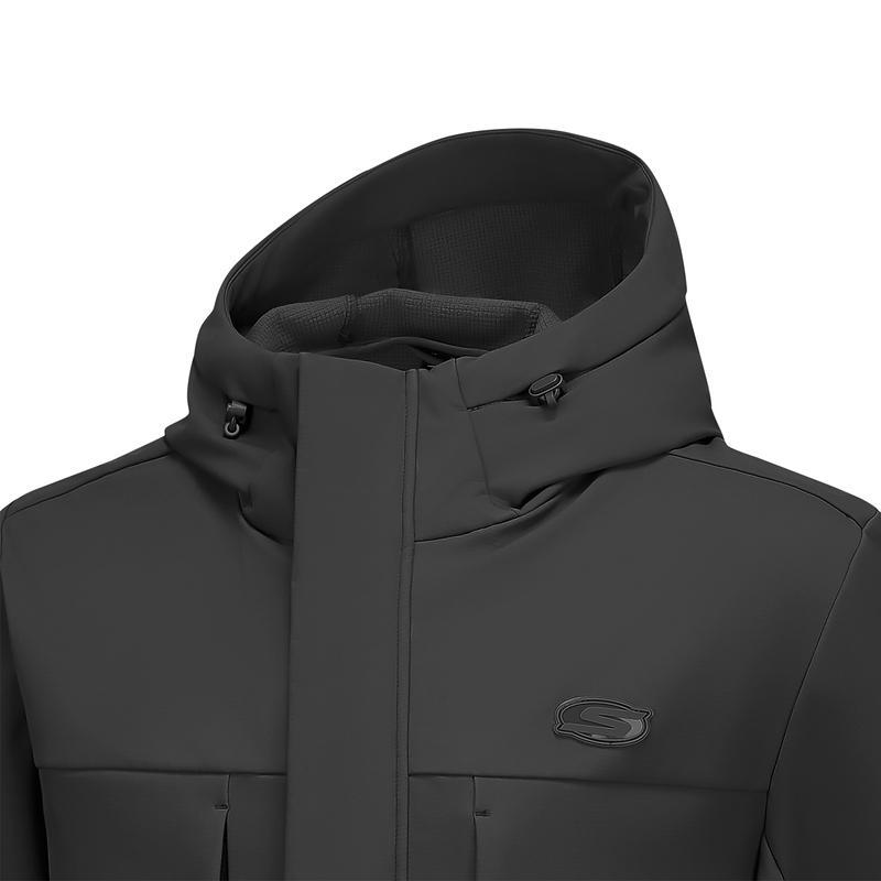 Skechers Basic Sports Series Fleece Casual Comfortable Windproof Warm Hooded Long Sleeve Jacket Men Jackets Carbon-Black P424M122-0018