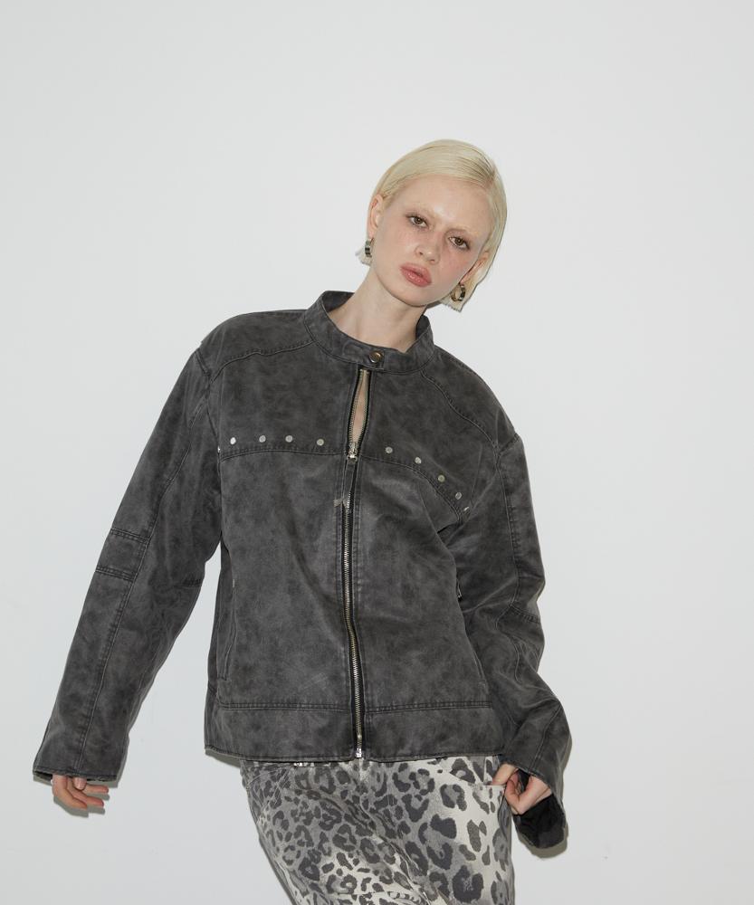 Voont Washing Leather Jacket (Gray)