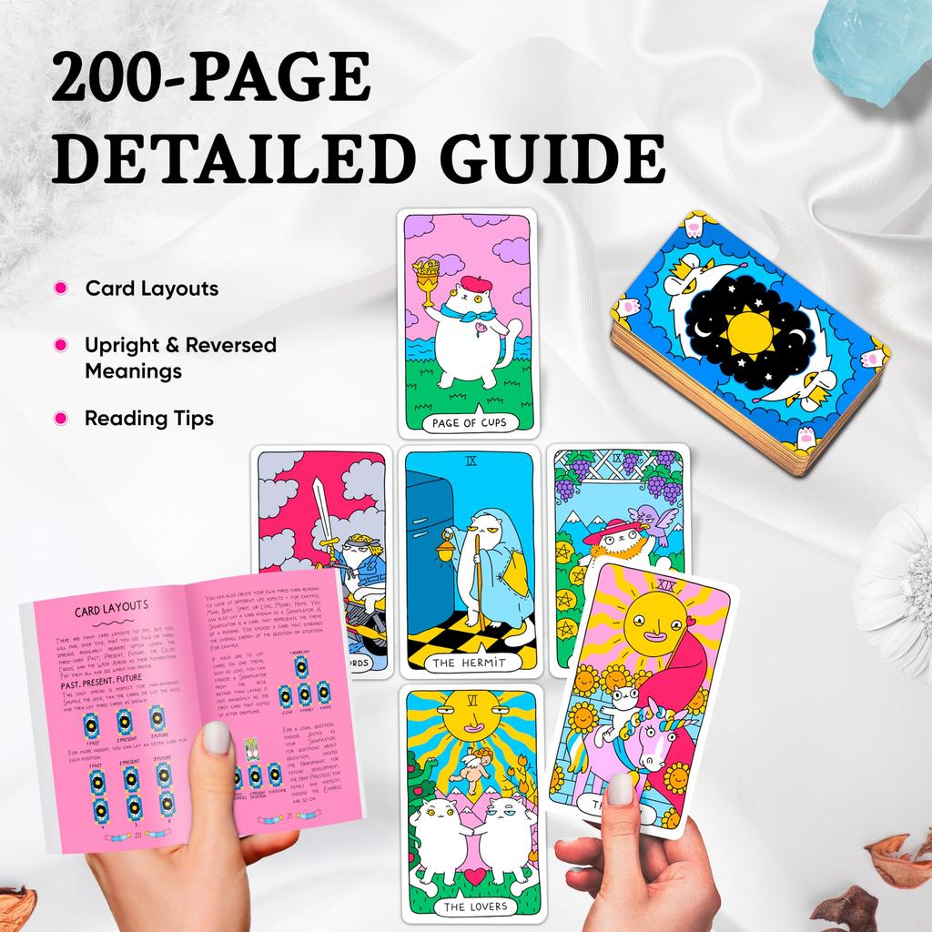 Wyspell Cat Tarot: 78-Card Deck with Guidebook - Unique Tarot for Cat Lovers and Enthusiasts - Cute Cards for Beginners