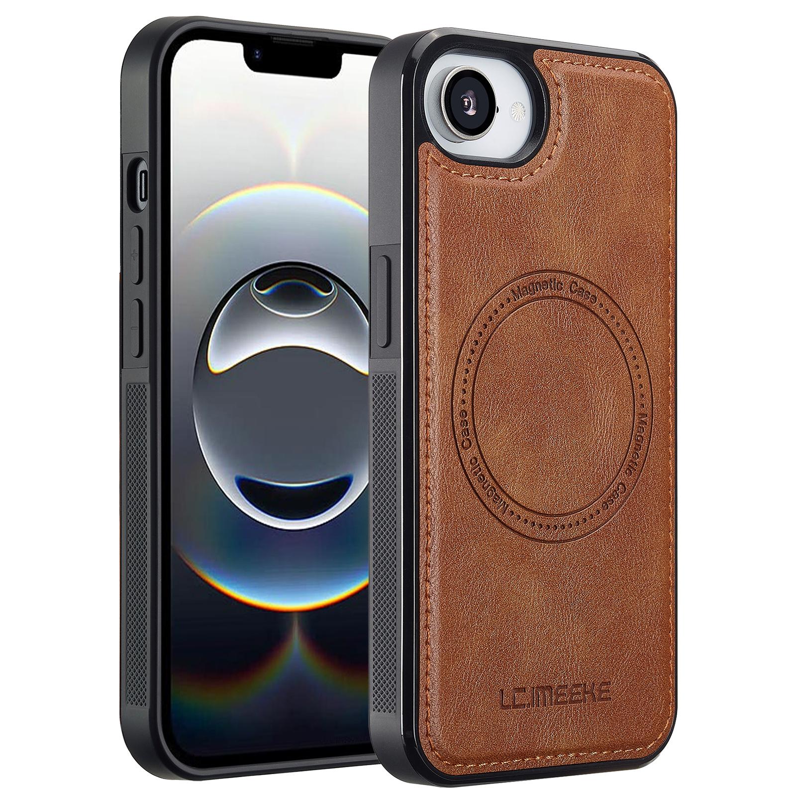 

LC.IMEEKE For iPhone 16e Magnetic Case Compatible with MagSafe Leather+TPU Back Cover Brown