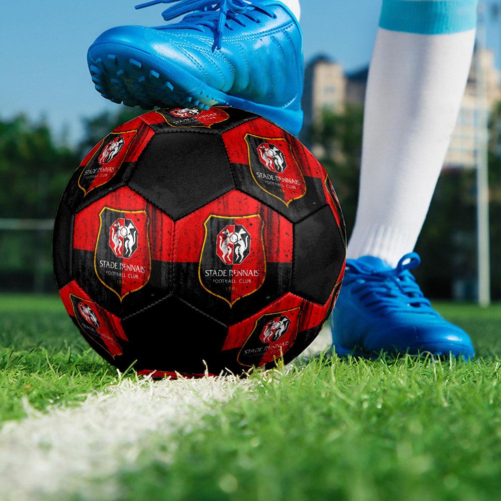 Stade Rennais FC Size 5 Soccer Ball, Machine-Stitched PVC, Durable & High Bounce, All Ages Fit, fan merchandise, matches & outdoor use.