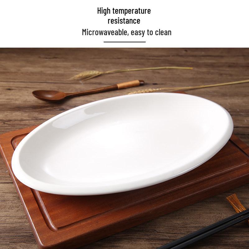 Extra Large Oval Thickened White Ceramic Fish Plate for Commercial Restaurant or Hotel Use
