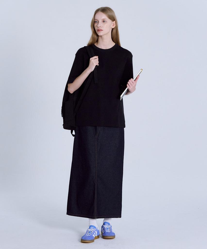 BASIC HOUSE Women'S 40-Count Relaxed Fit Crew Neck Short Sleeve T-Shirt Black Lats0209