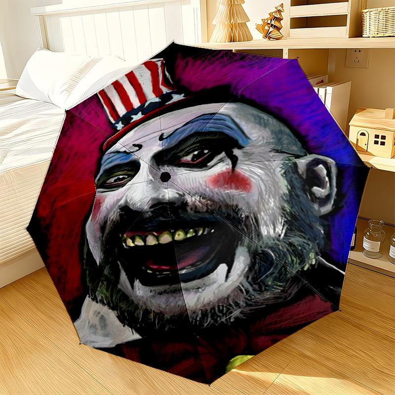 Horror Clown Laughing Umbrella 8-Frame for Travel, camping, Casual Lightweight Portable Umbrella, Essential for every family Holidays Birthday Gift