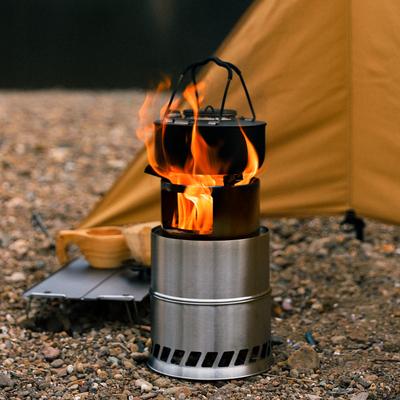 Outdoor Portable Round Wood Stove Charcoal Stove Solid Alcohol Stove Thickened Stainless Steel Cookware Size Optional