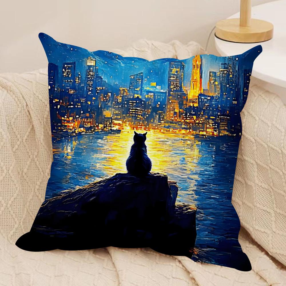 Classic Black Cat Cushion Cover Short plush Doublesided Print Square Throw Pillow Covers Sofa Home Cushion Decor