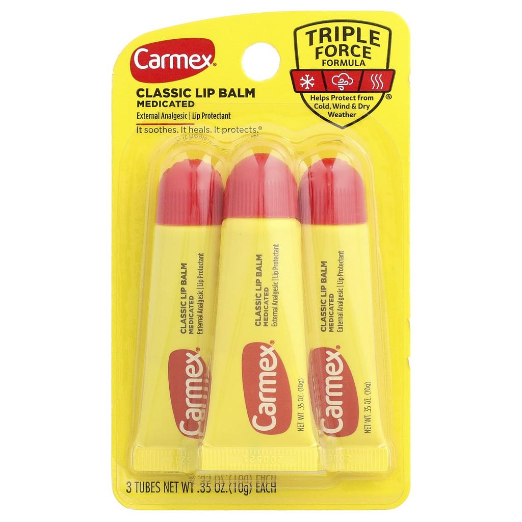 Carmex, Classic Lip Balm, Medicated, 3 Tubes, 10g (0.35oz) Each