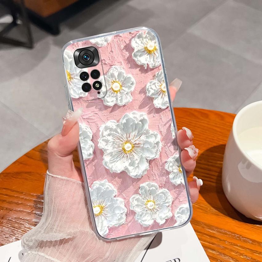 Para Redmi Note 11 11S 11T 12 12S Pro Plus Turbo Capa de Telefone Padrão de Laço Rosa Bonito Silicone Transparente de Alta Qualidade Capa Antiderrapante Para Carcaça Redmi