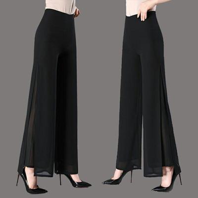 Pantaloni-Gonna Chiffon a Vita Alta con Spacco e Gamba Larga da Donna per Square Dance