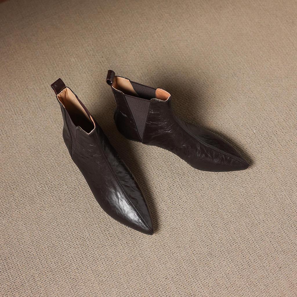 Krazing Pot Sheepskin Winter Pointed Toe Low Heels Chelsea Boots Women Slip On Elegant Women Ankle Boots