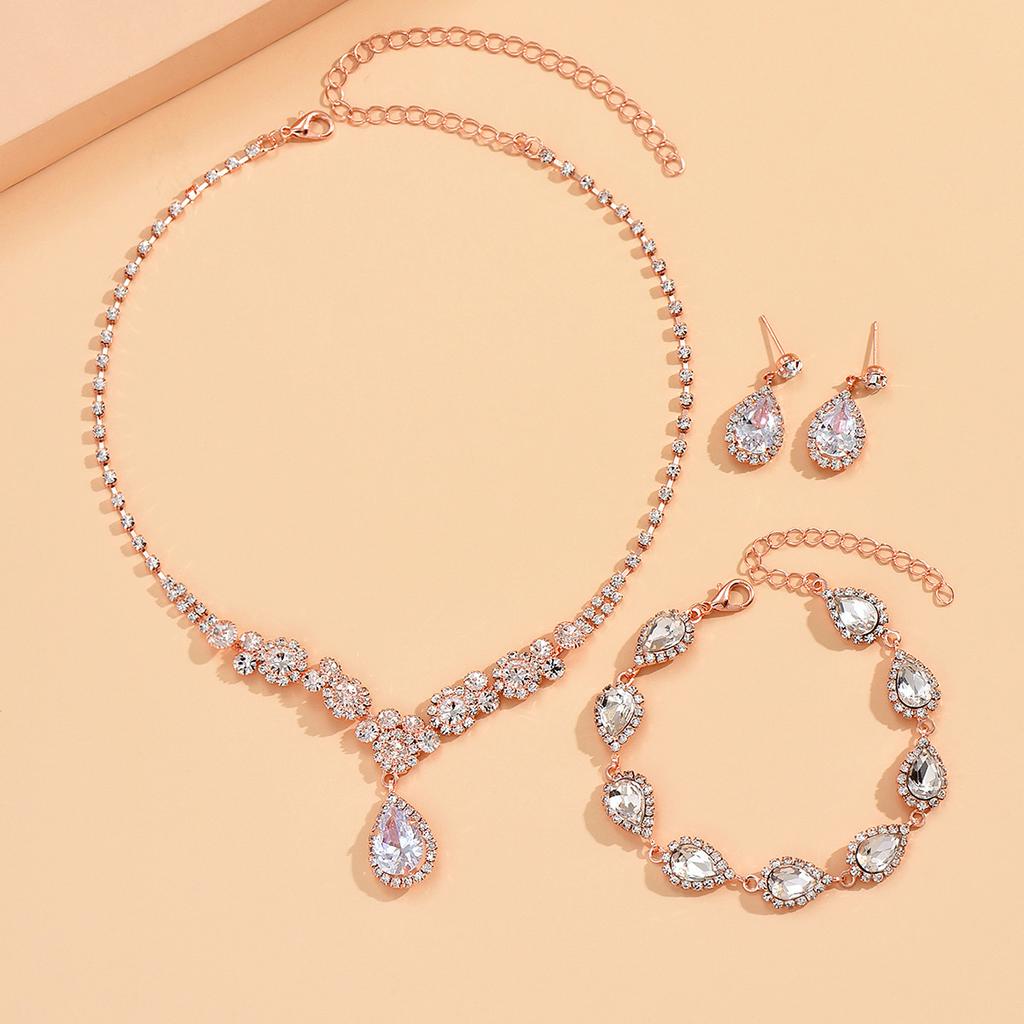 Nuova moda oro oro rosa set di gioielli da sposa zircone tre pezzi collana orecchini bracciale