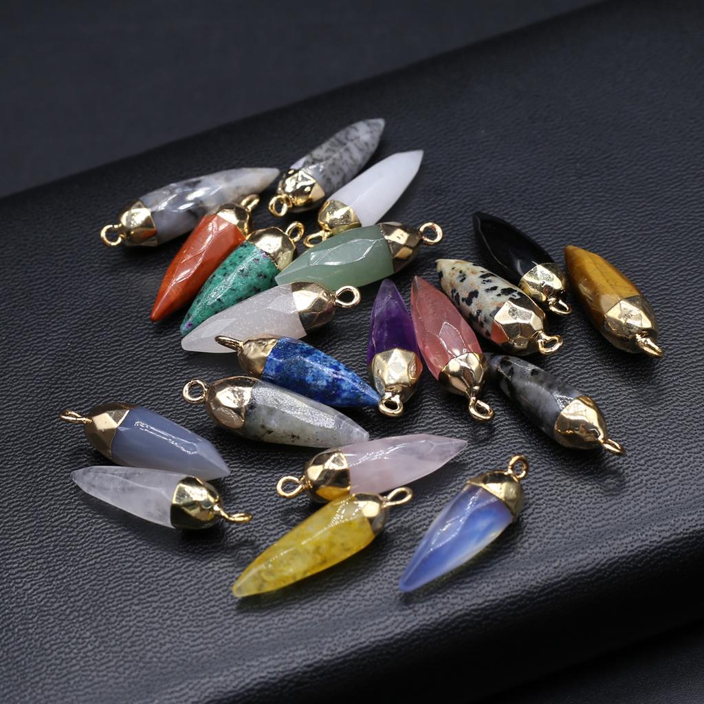 1PC Hand Carved Bullet Shape Stone Pendant, Natural Stone Crystal Charms for DIY Necklace Jewellery Accessories 27x8 Mm