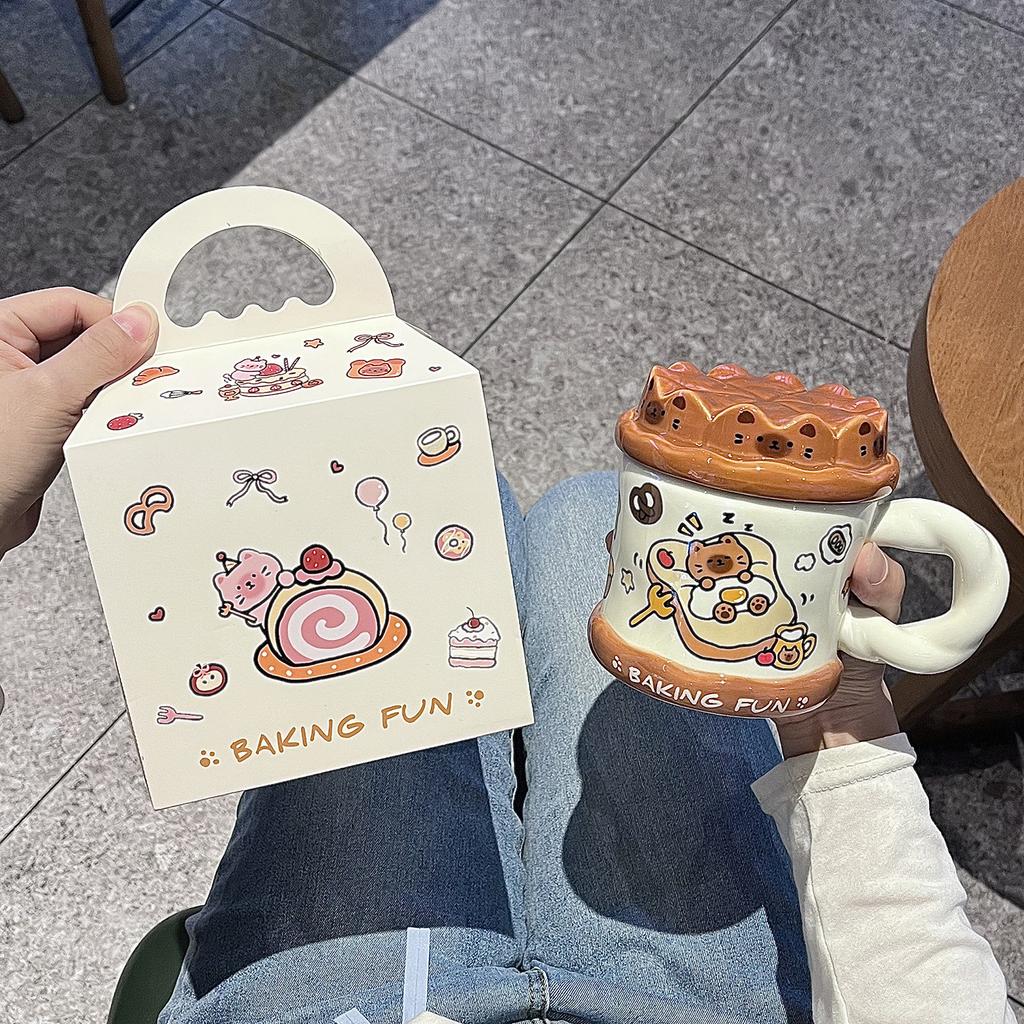 mug with lid spoon high value ins wind cute ceramic cup couple drinking cup for girls birthday gift