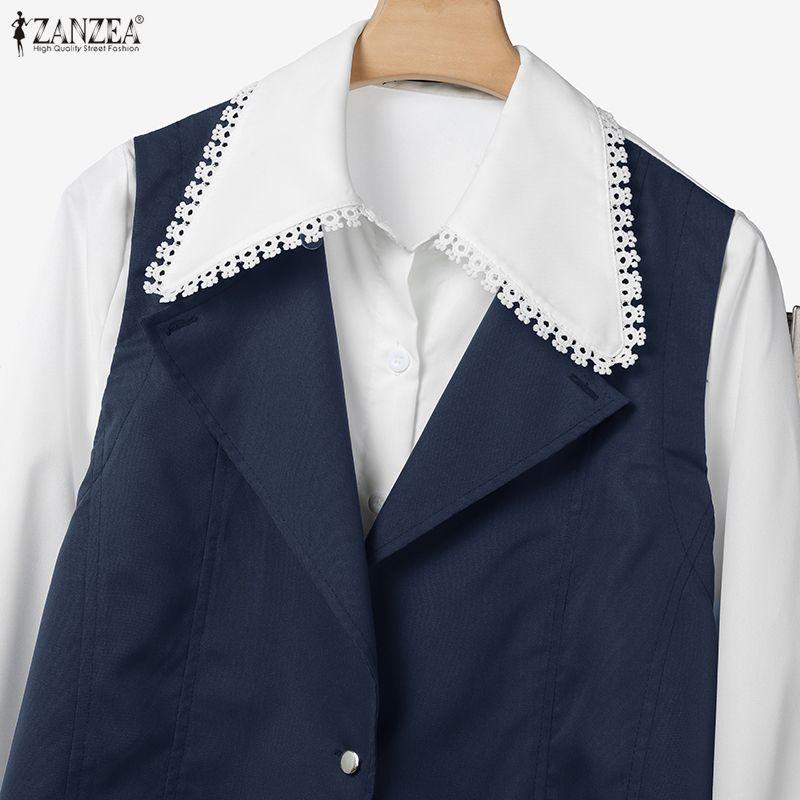 ZANZEA Bluză cu mânecă lungă patchwork pentru femei și fustă lungă, seturi casual din două piese