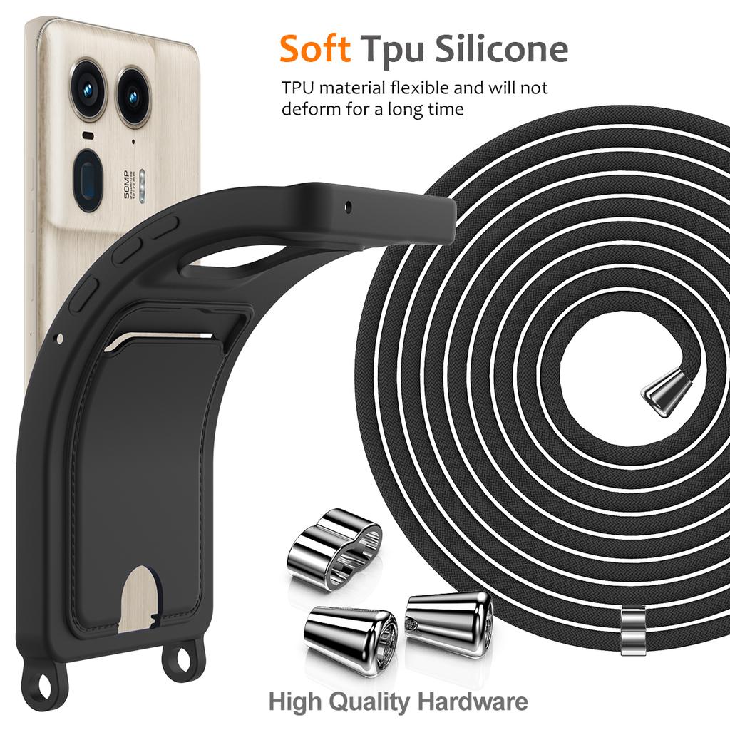 For Motorola Moto X50 Ultra 5G/Motorola Edge 50 Ultra 5G Case Liquid Silicone Card Holder Back Phone Cover with Lanyard