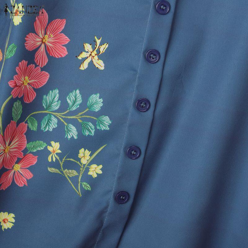 ZANZEA Women Casual Floral Print Round Neck Short Sleeve Blouse