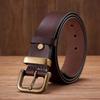 3.8CM High Quality Genuine Leather Belts for Men Brass Buckle Fancy Vintage Jeans Belt