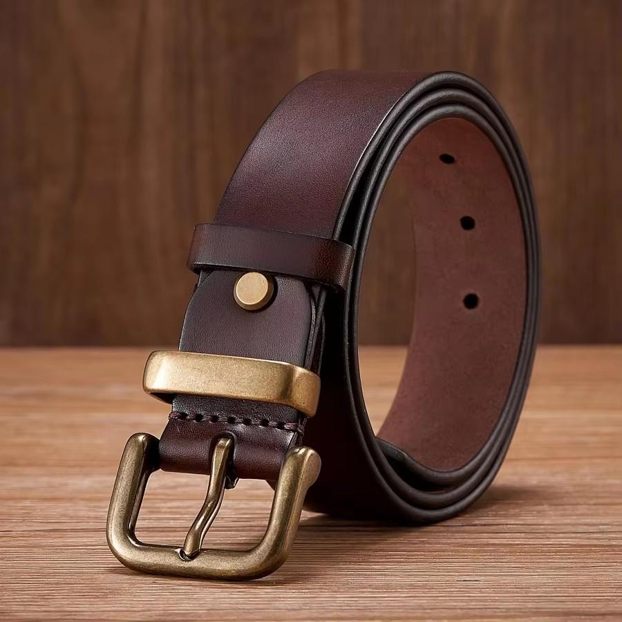 3.8CM High Quality Genuine Leather Belts for Men Brass Buckle Fancy Vintage Jeans Belt