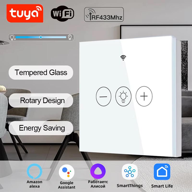 Tuya WiFi Smart Dimmer Switch EU/US Wall Touch Light Switch with Neutral Wire, Smart Life APP Remote and Voice Control for Alexa Google Home