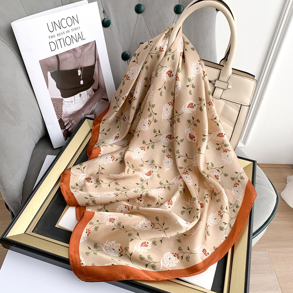 Silk scarf female stripe black and white printing spring and summer new decoration simple fashion simulation silk square scarf