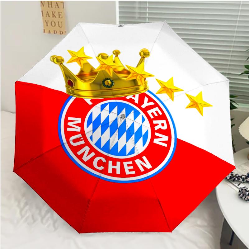 FC Bayern München Logo Print Automatic Umbrella, 8 Rib Iron Frame, Plastic Handle, Suitable for Outdoor Travel &Daily , Ideal Gift