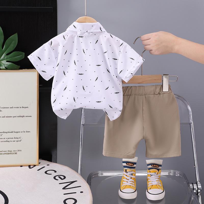 Boys' Summer Leaf Print Polo Shirt & Shorts Two-Piece Set (2026)