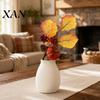 Orange Yellow Maple Leaves Autumn Flower Bouquet, Artificial Fall Floral Picks with Pumpkins Faux Flowers Berries Pine Cones for Thanksgiving Harvest