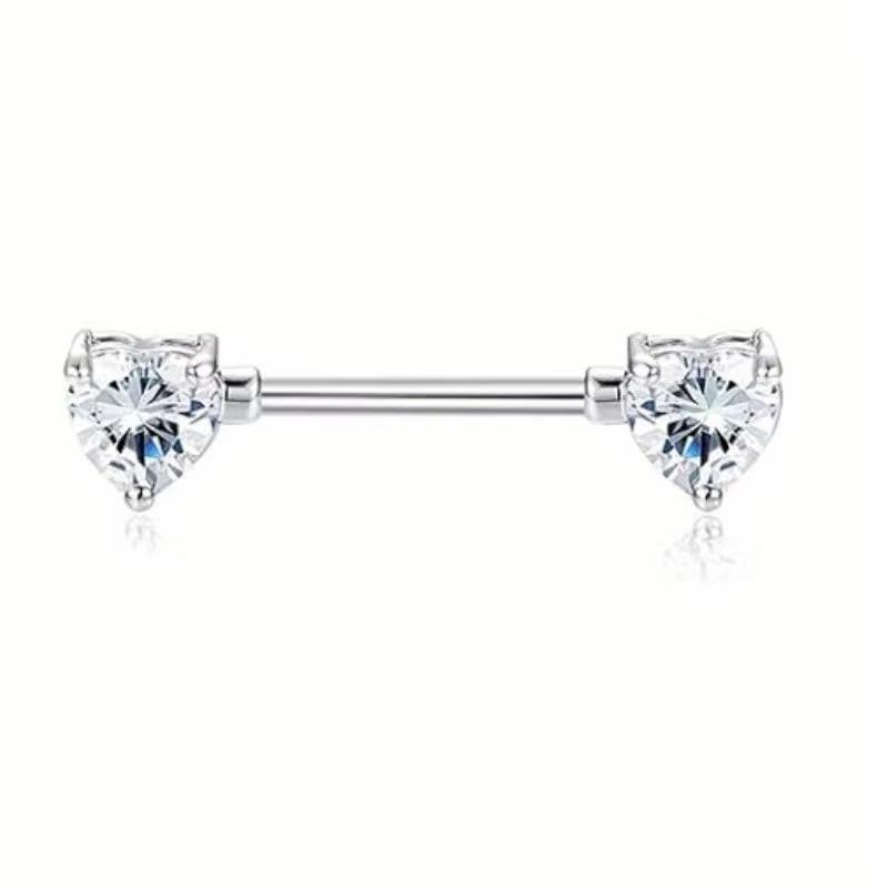 Bobisty 1pc 14G Nipple Rings 316L Surgical Steel Heart CZ Tongue Barbell Body Piercing Ring