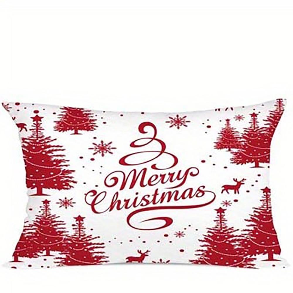1PCS Christmas Red & White Pillowcases: Merry, Holly, Happy Holidays! Sofa Bed Cushion Cover, New Year Home Decoration