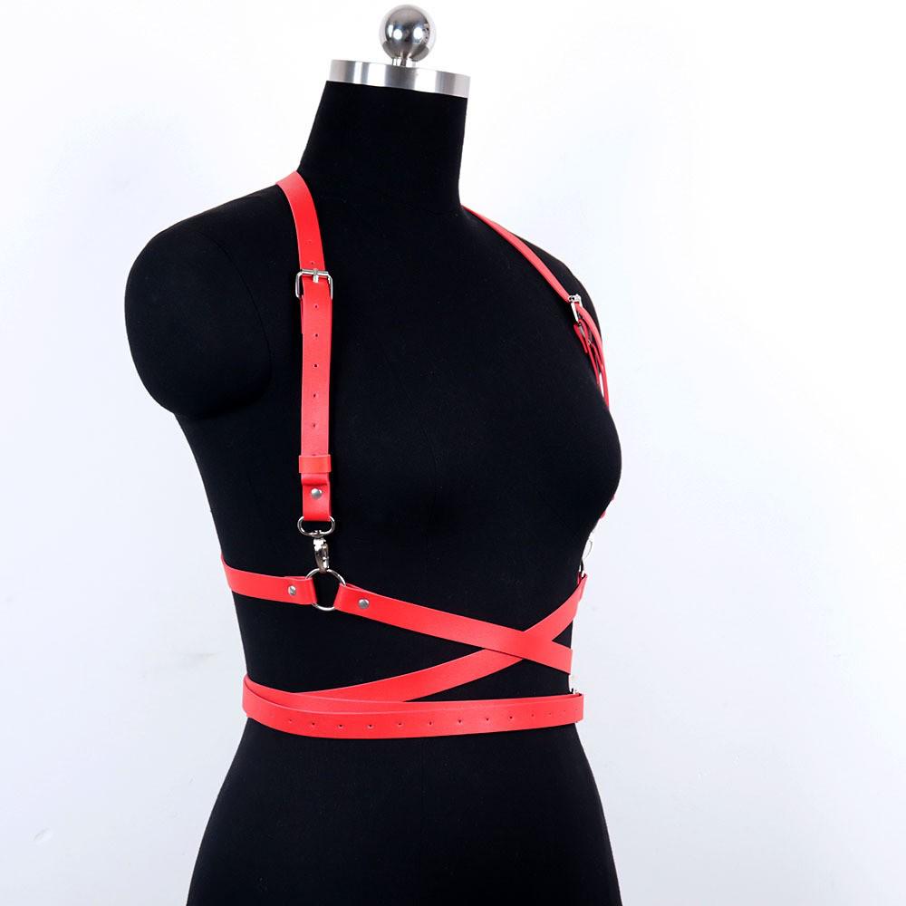 PU kůže Body Harness Pasový stahovák a Zdrženlivý Zavazovací Doplněk