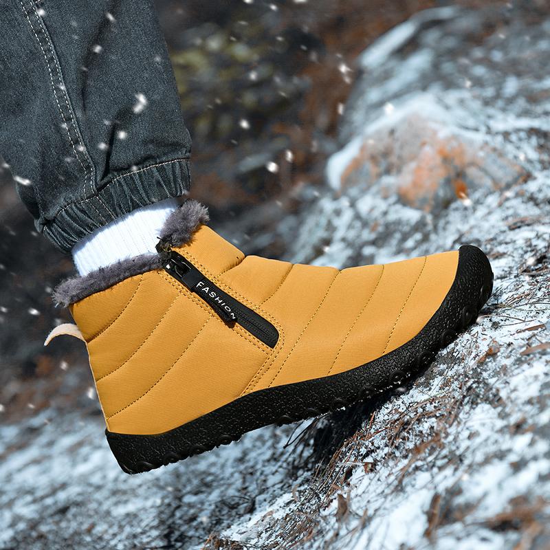 Zipper Cotton Shoes Men's Plush Snow Boots Waterproof Boots Winter Non-slip Outdoor Casual Shoes Short Boots