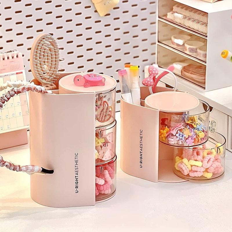 360-Degree Rotating Cosmetic Storage Box Dustproof Multi-Functional For Storing Brushes Sponges And Lipstick