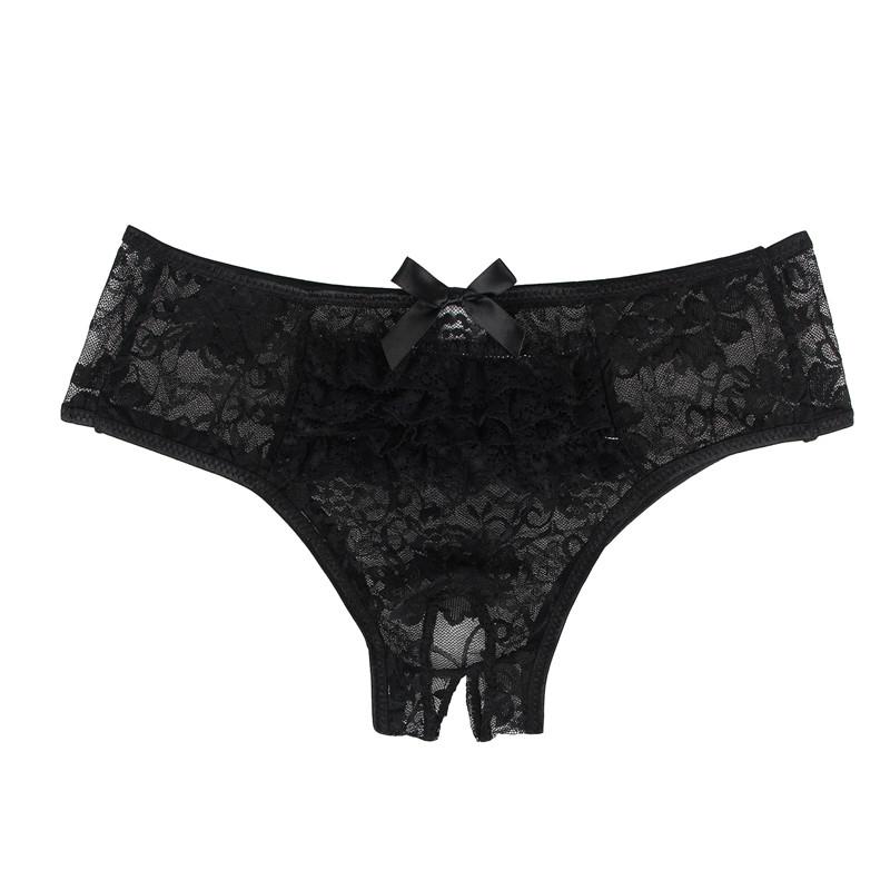 Women Sexy Floral Lace Open Crotch Panties Plus Size Elastic High Quality Lingerie Crotchless Transparent Briefs Thong