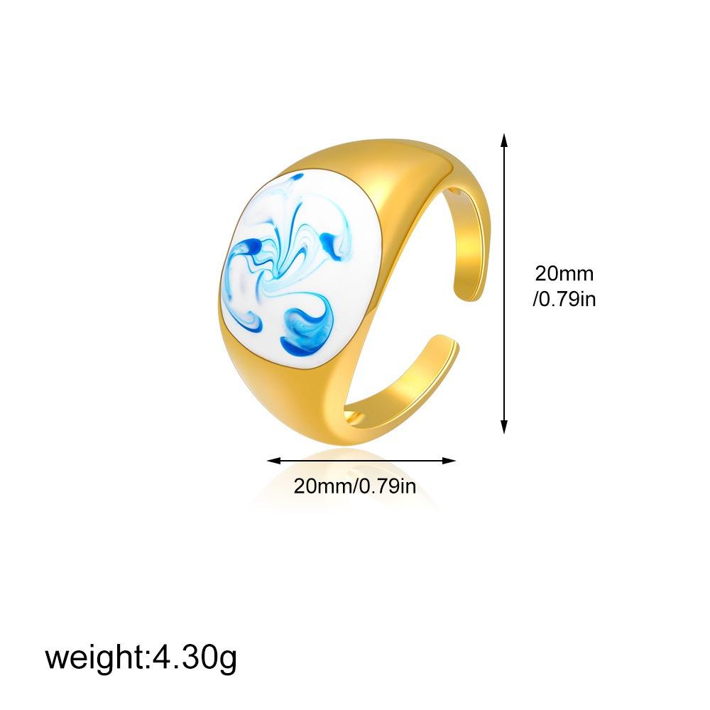 Chinese Style Enamel Drip Oil Ring Vintage Cuff Ring  Hand Accessories