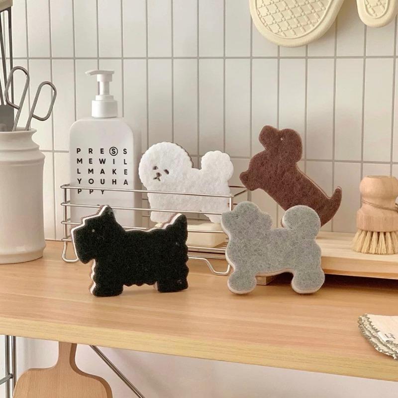 4pcs Cute Puppy Kitchen Sponge Set Thick and Durable Dishwashing and Cleaning Tools Supplies Kitchen Accessories