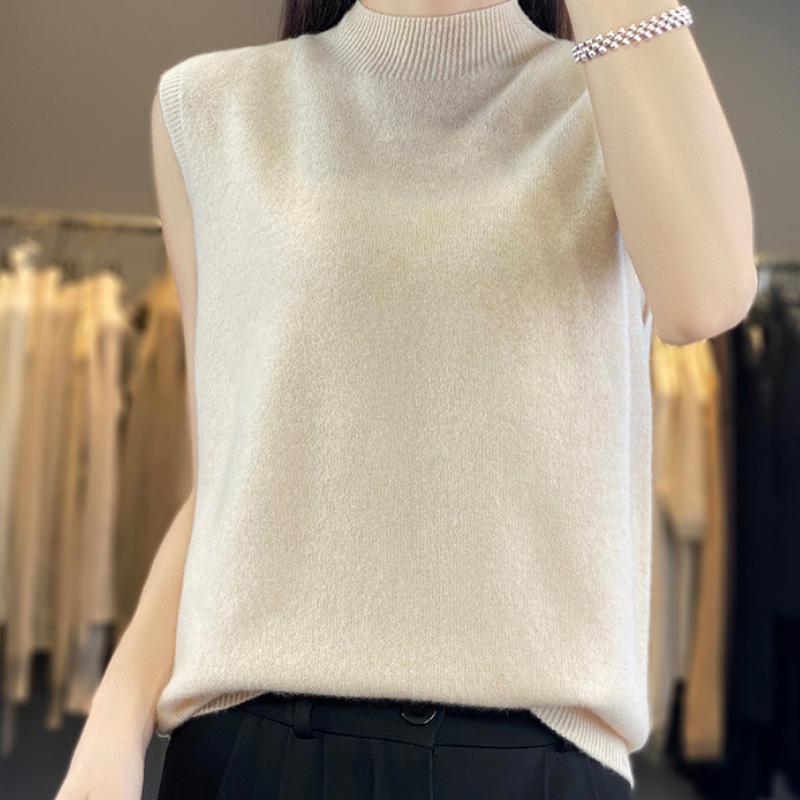 

IHUASU Полувысокий ворот шерстяной жилет женский осенне-зимний комплект головной убор кашемировый джемпер без рукавов жилет трикотажная нижняя рубашка XXL бежевый