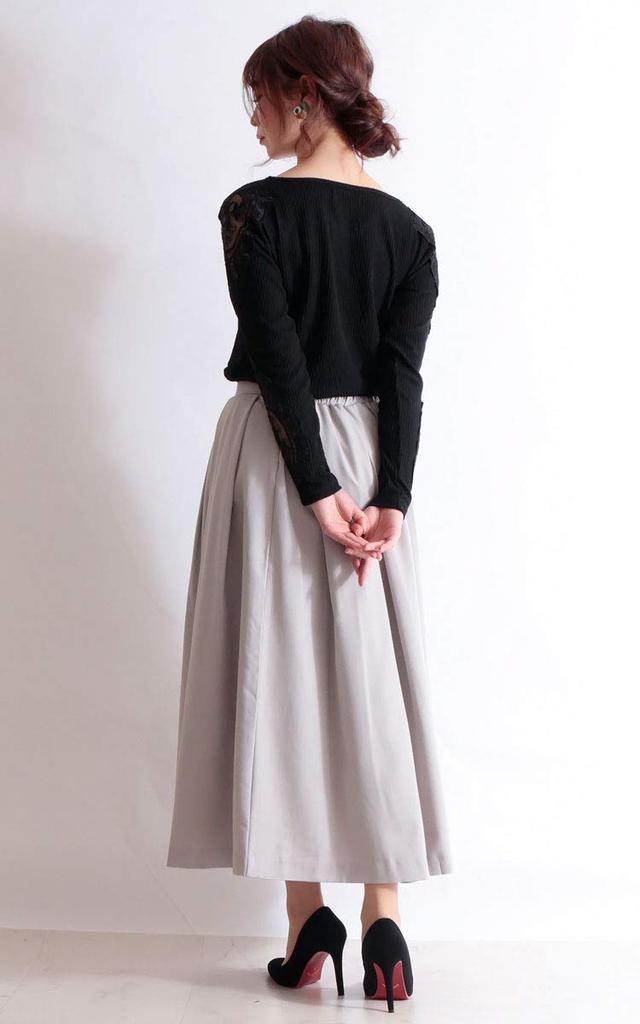 Gold Japan Plus Size Knit Ribbed Long Lace On the Size Black Women's Top, Lace, V-Neck, Sleeves, Stretch, Shoulders, Sheer, Humio-042, LL,