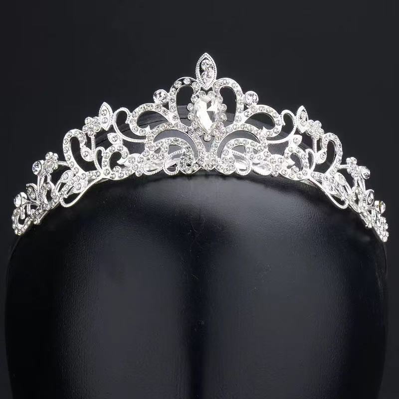 Princess Crown Crown Bridal Tiara Hair Accessories Main Wedding Dress White Gauze with Forehead Ornaments Wedding Accessories Sweet and Shiny