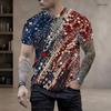 Men Plus Size Round Neck Short Sleeve Blue Yellow Tropical Leaf Printed T Shirt