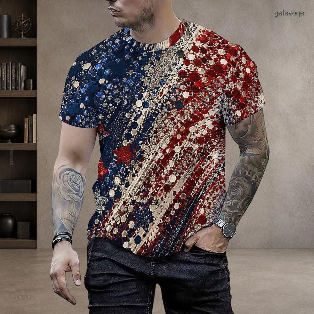 Men Plus Size Round Neck Short Sleeve Blue Yellow Tropical Leaf Printed T Shirt
