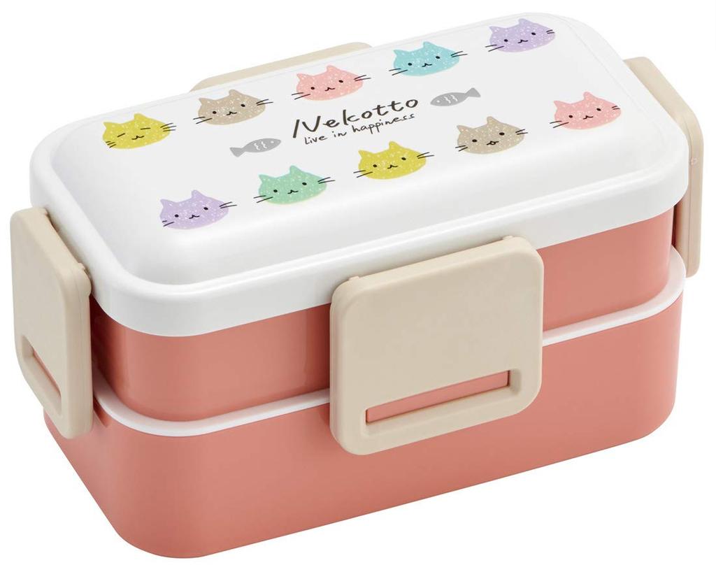 Skater Antibacterial Soft Serving Bento Made In PFLW4AG Ag+ Two-Tier Box, 600ml, Nekotto, Colorful, Japan,