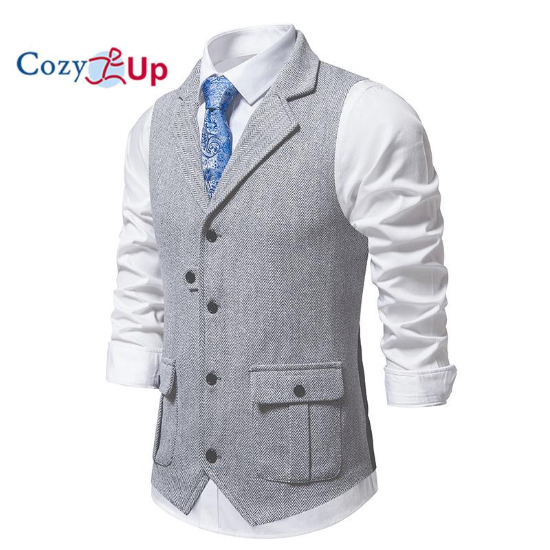 Przytulny męski tweedowy garnitur Vintage kamizelka wełniana kamizelka w jodełkę na studniówkę Groomsmen