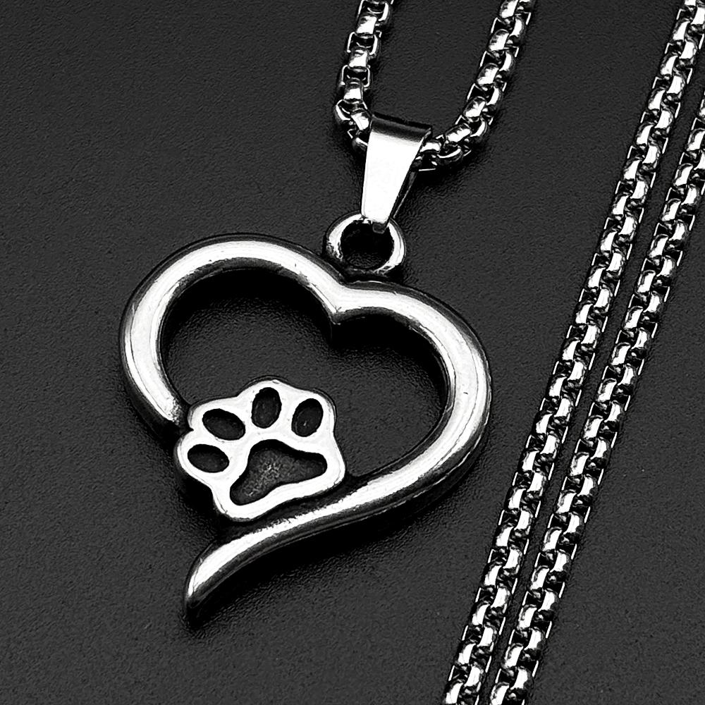 Dog Cat Mom Gift Paw Heart Chain For Women Men Stainless Steel Hiphop Aniaml Pet Lover Hiphop Necklace Jewelry Daily Wear