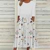 Women Floral Boho Summer Swing Dress Midi Length Flowy Pleated with Pockets Casual Crew Neck Half Sleeve