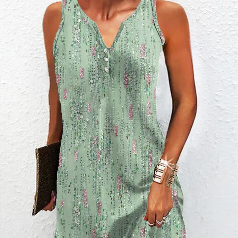 Women's Summer 2025 Slimming V-Neck Sleeveless Print Dress