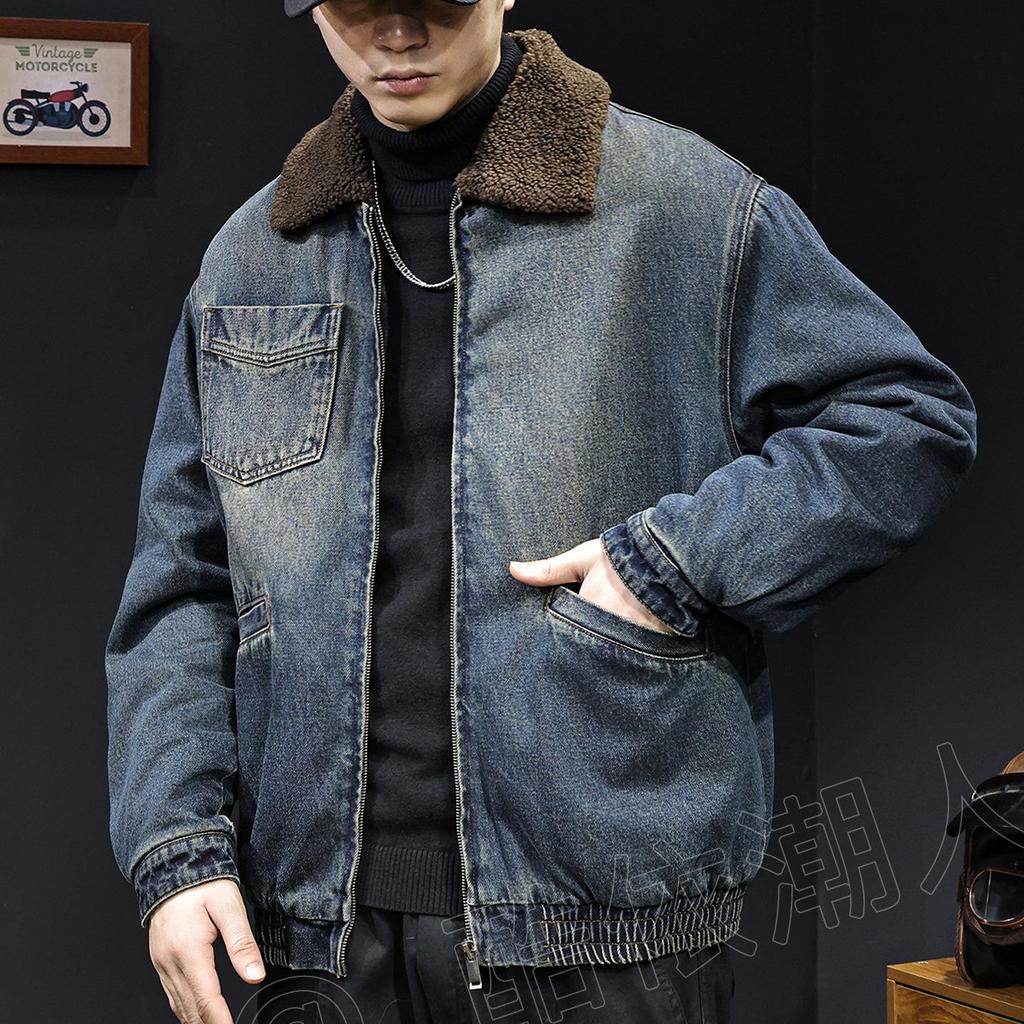 Men's 2025 Winter Lambswool Collar Denim Jacket - Thick, Warm, Cotton-Padded, Plus Size