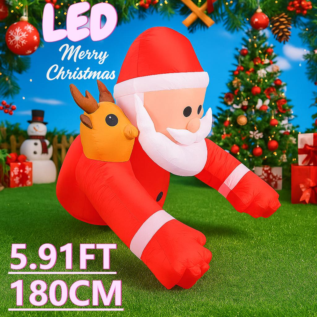 

5.91FT Christmas Inflatable Toys Xmas Yard Lawn Party Decoration Santa Climb Wall Reindeer Home Supplies Ornament with LED Lit EU