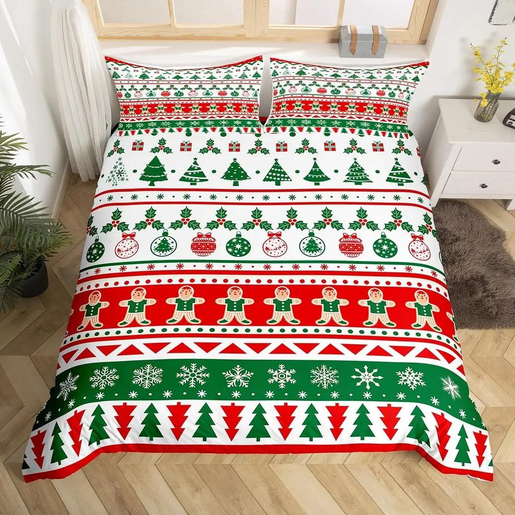 Christmas Duvet Cover Cartoon Santa Claus Deer Bedding Set for Kids Girls Teens Room Decor Quilt Cover XMAS Tree Comforter Cover