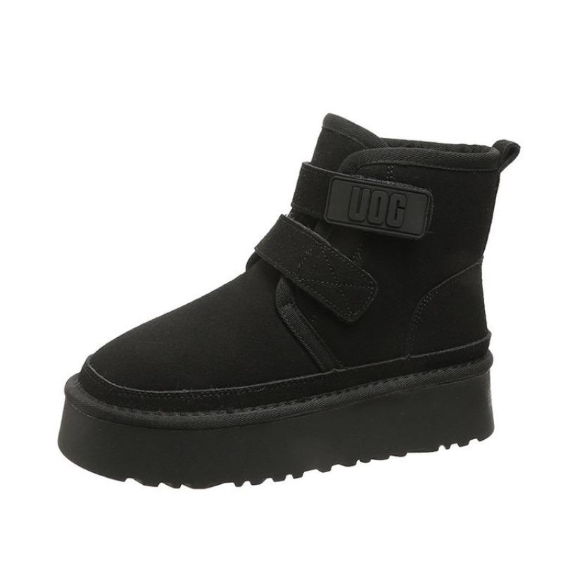 Thick-soled Shoes, Velcro Boots, Fleece, Round Toe, Short Velcro Snow Boots for Women